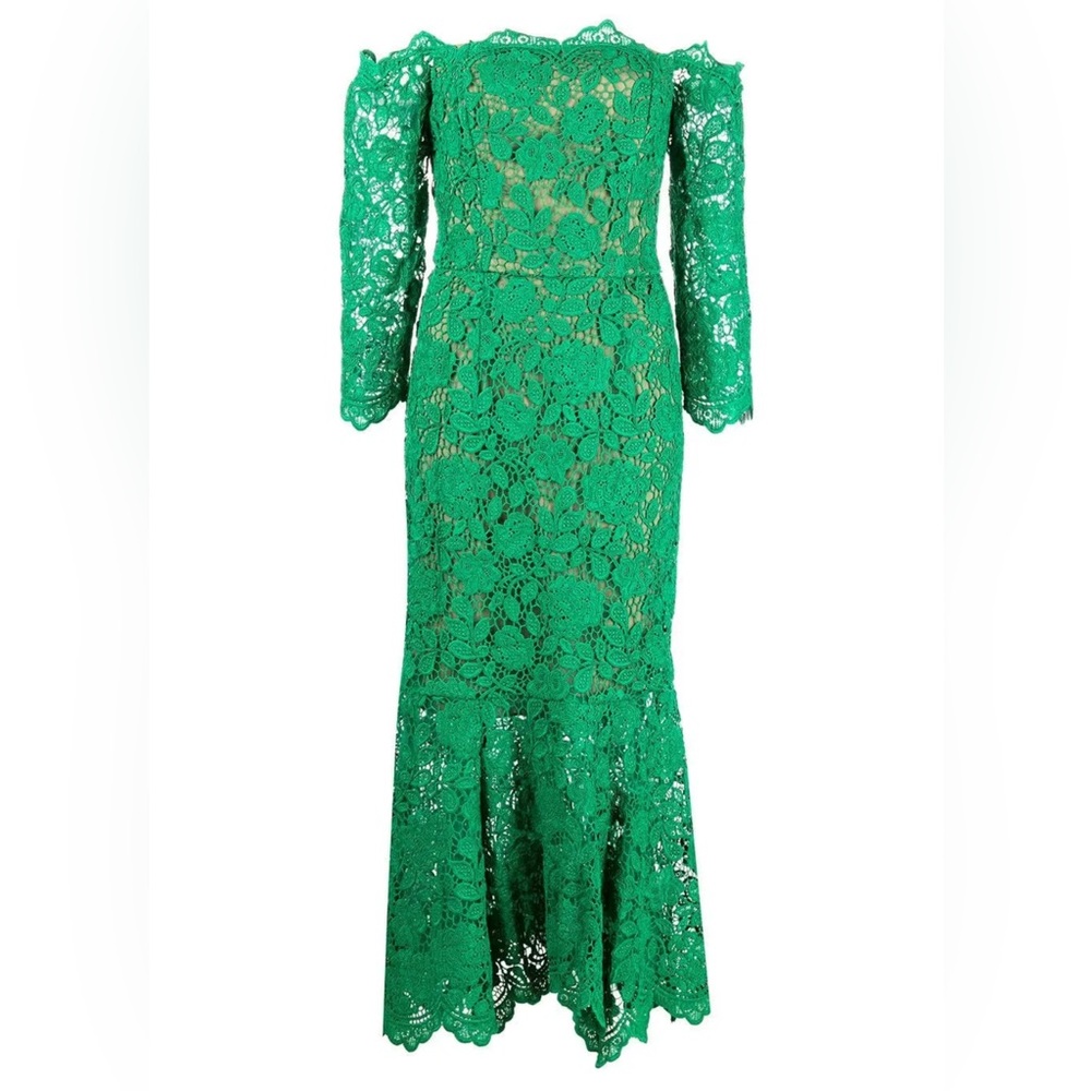 MARCHESA NOTTE***Green Guipure Lace Off-Shoulder Midi Dress***US 6***$795 - Picture 5 of 11